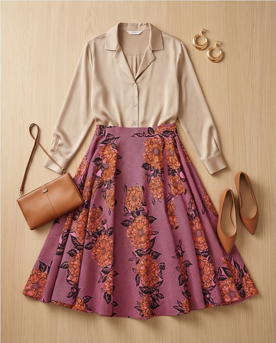 Pink floral african print skirt