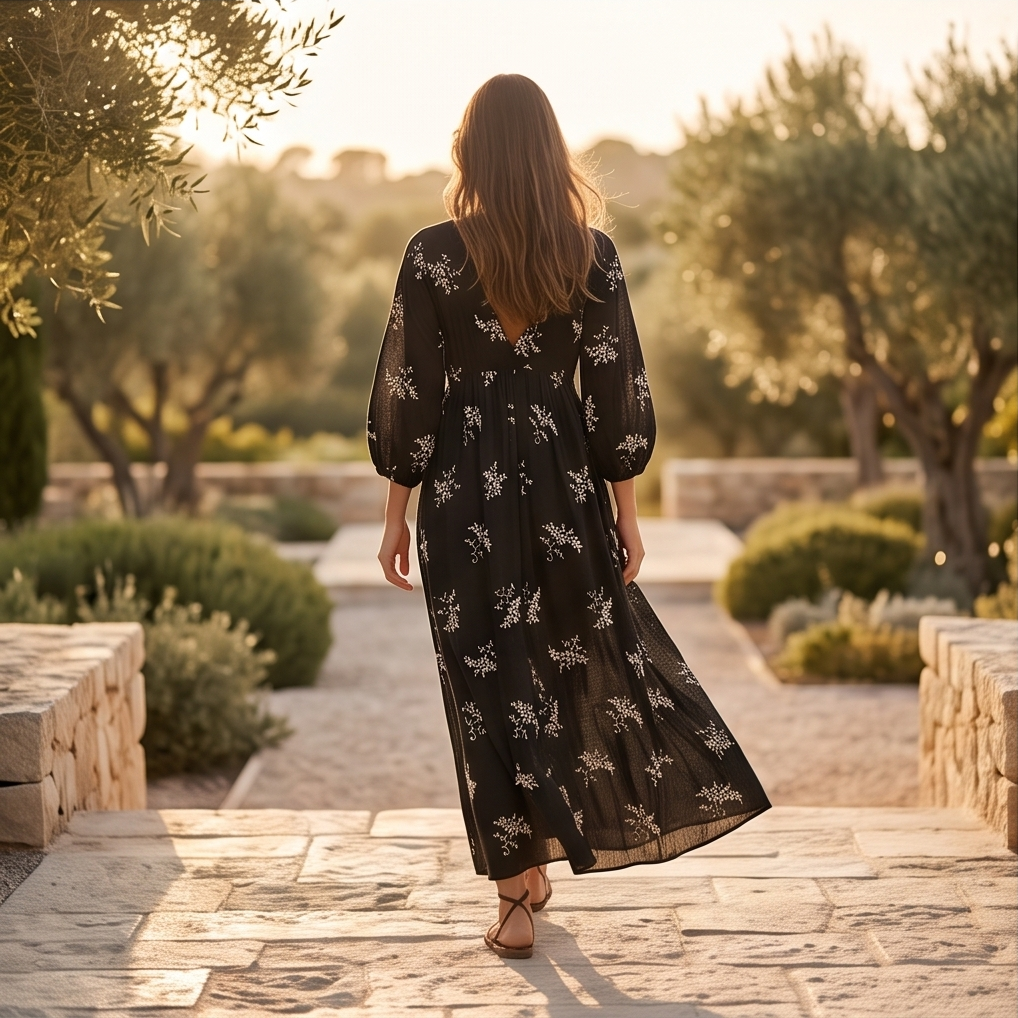 Floral summer black dress