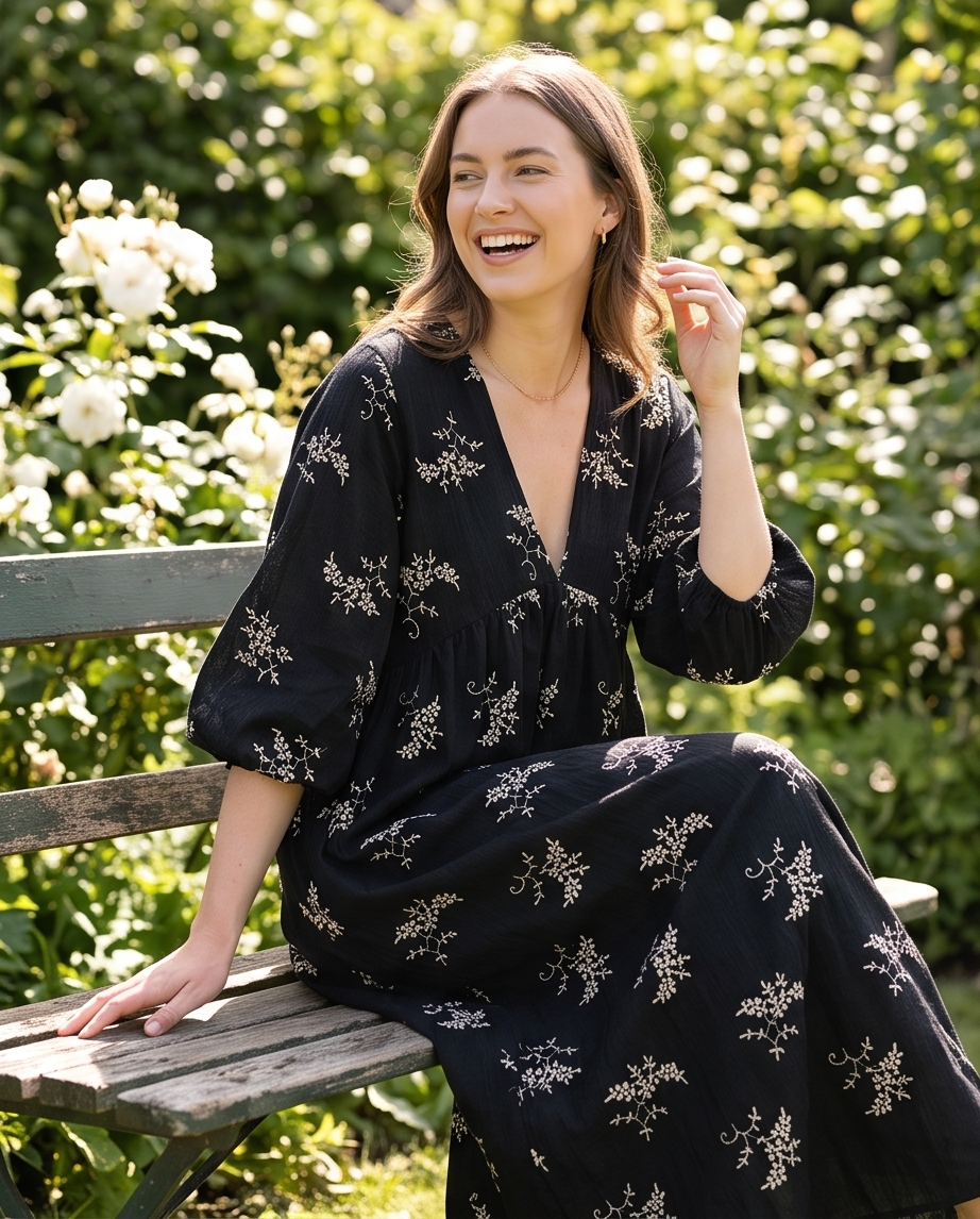 Floral summer black dress