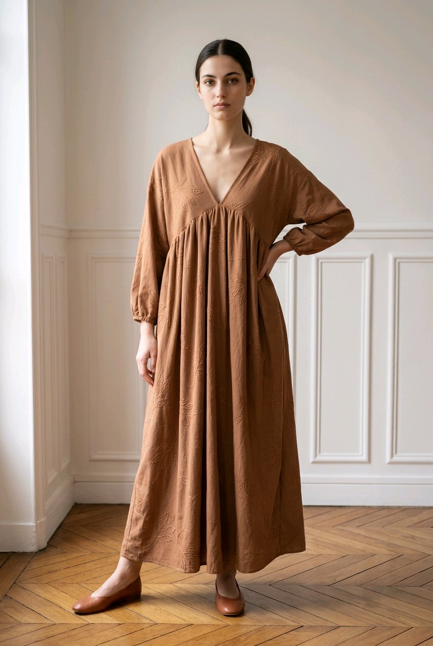 Caramel brown embroidered dress