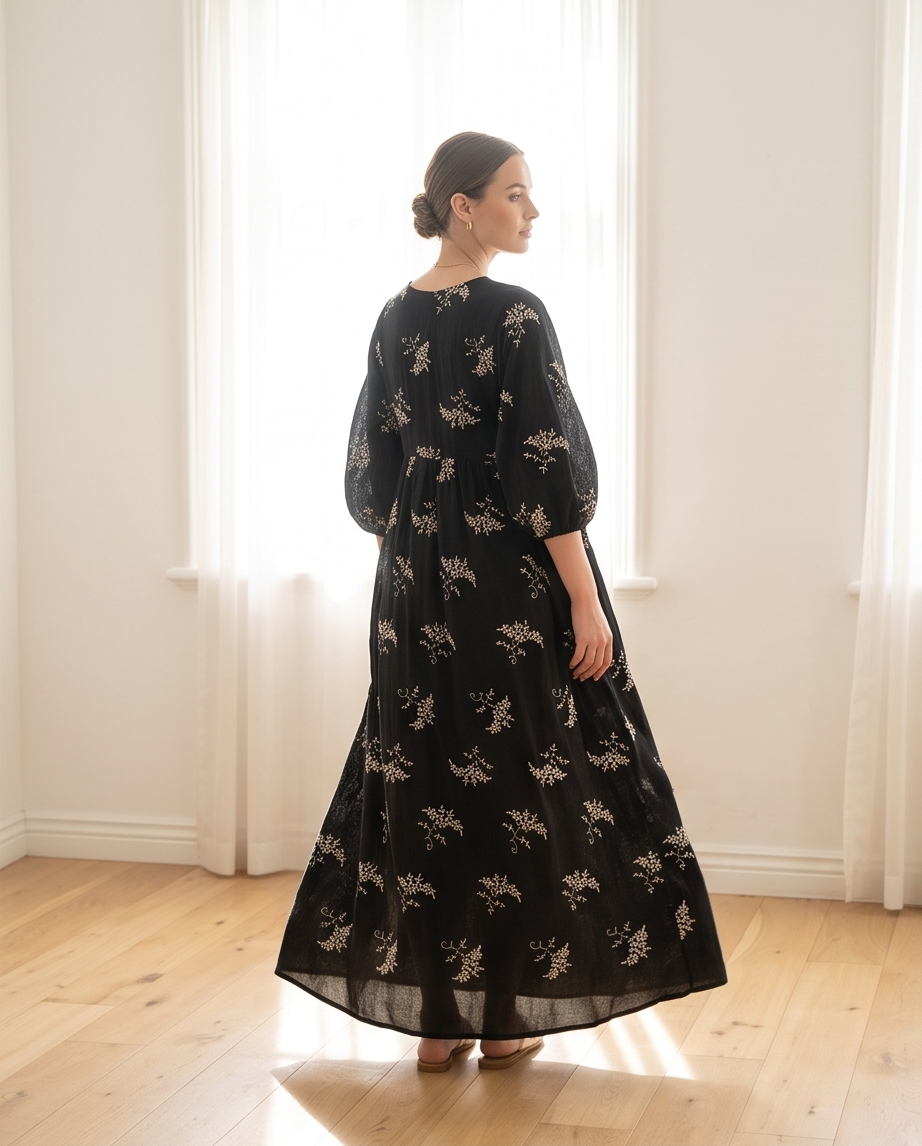 Floral summer black dress