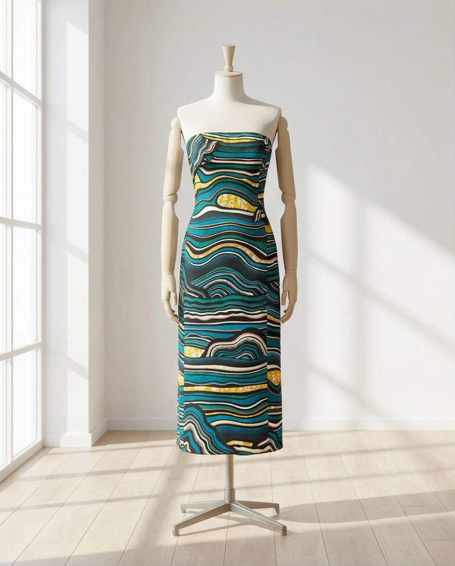 Elegant Strapless Dress in Vibrant Green African Cotton