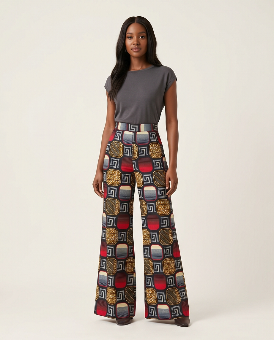 High waist Bootleg african print trousers