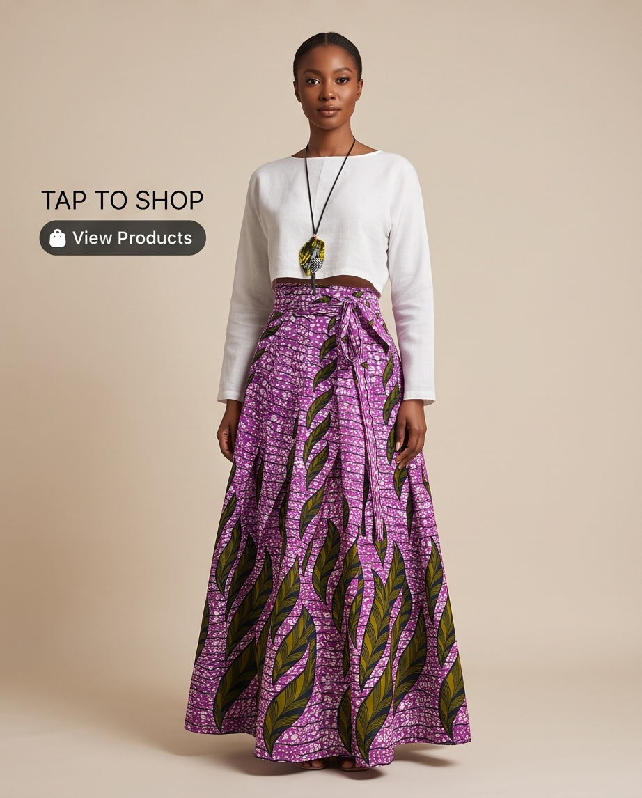 Pleated cotton african print skirt