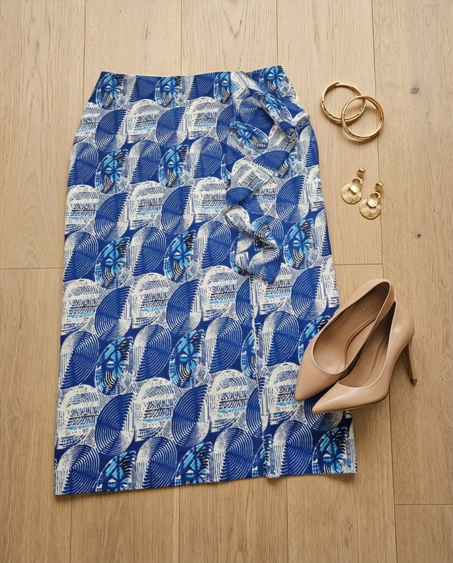 Pencil skirt with ruffles and front side slit opening