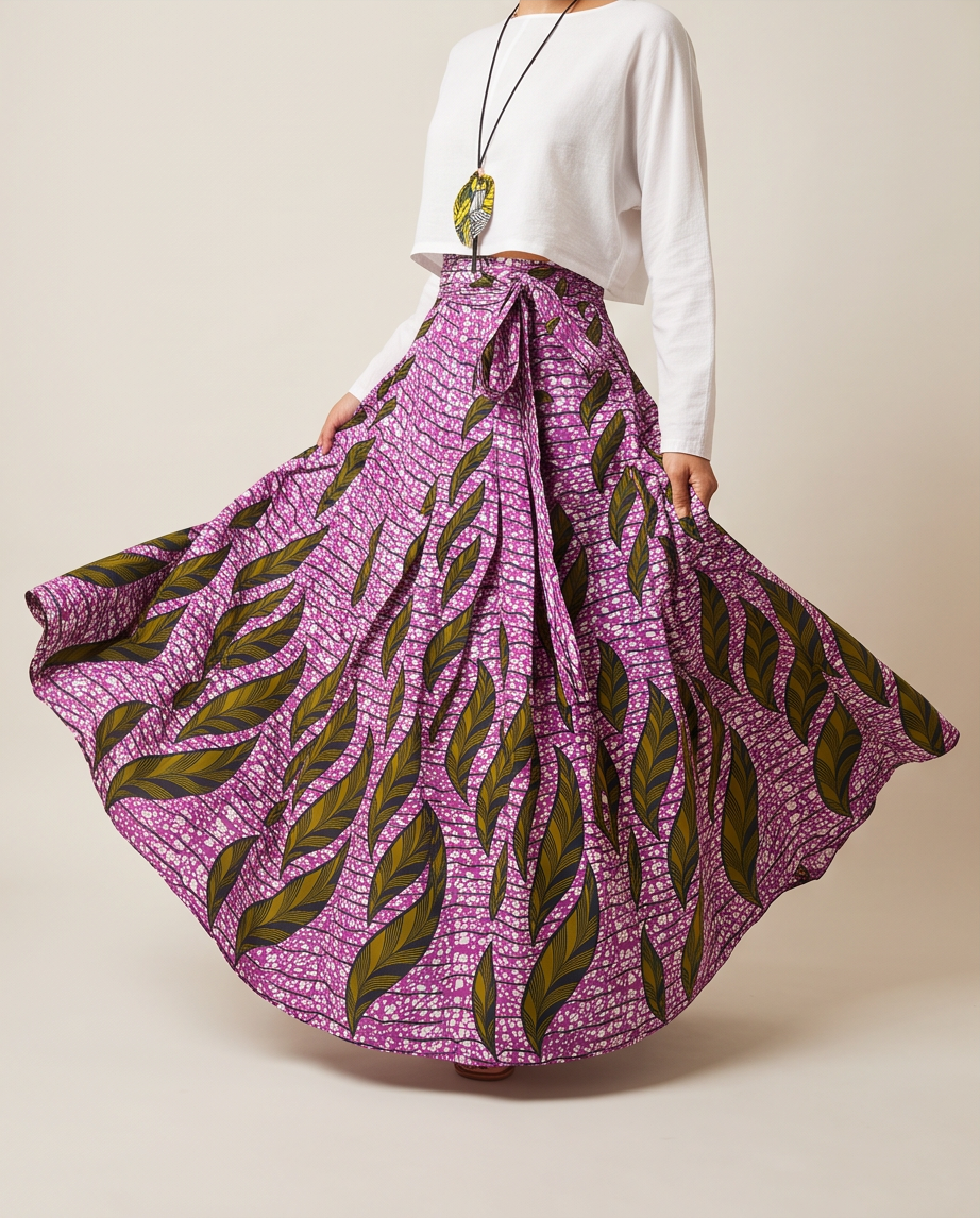 Pleated cotton african print skirt