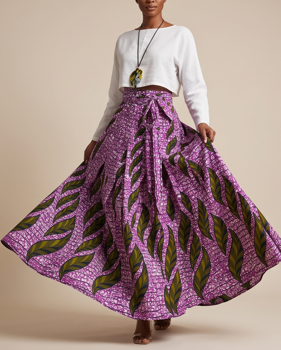 Pleated cotton african print skirt