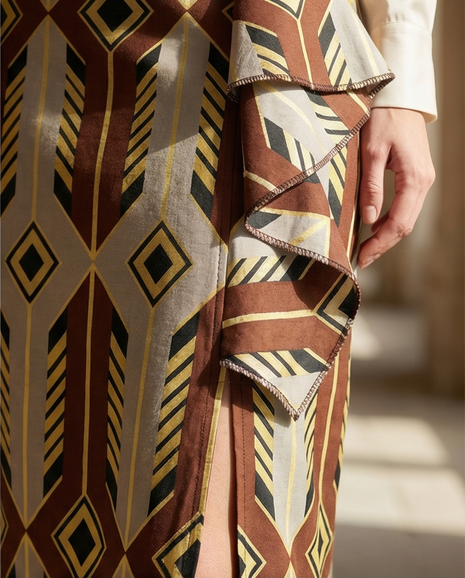 Pencil skirt with ruffles and front side slit opening