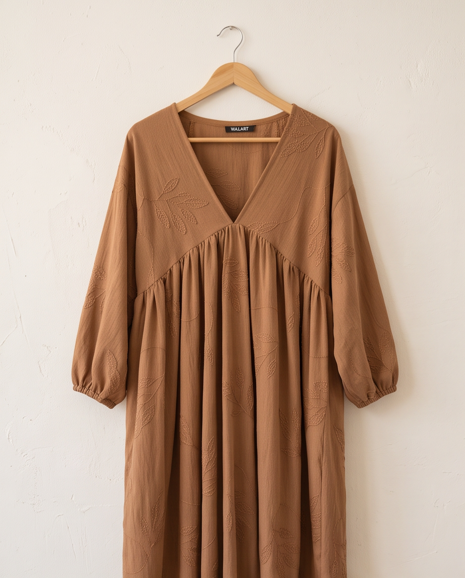 Caramel brown embroidered dress