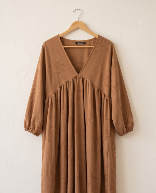 Caramel brown embroidered dress