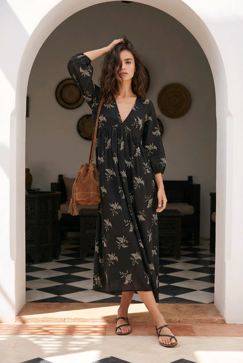 Floral summer black dress