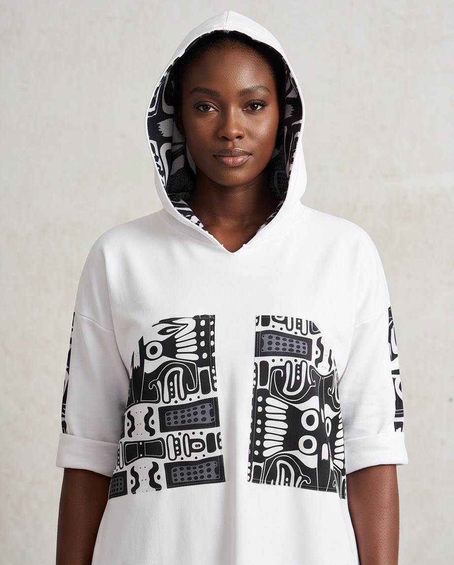 Hooded kaftan dress