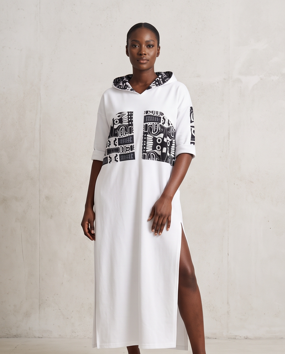 Hooded kaftan dress