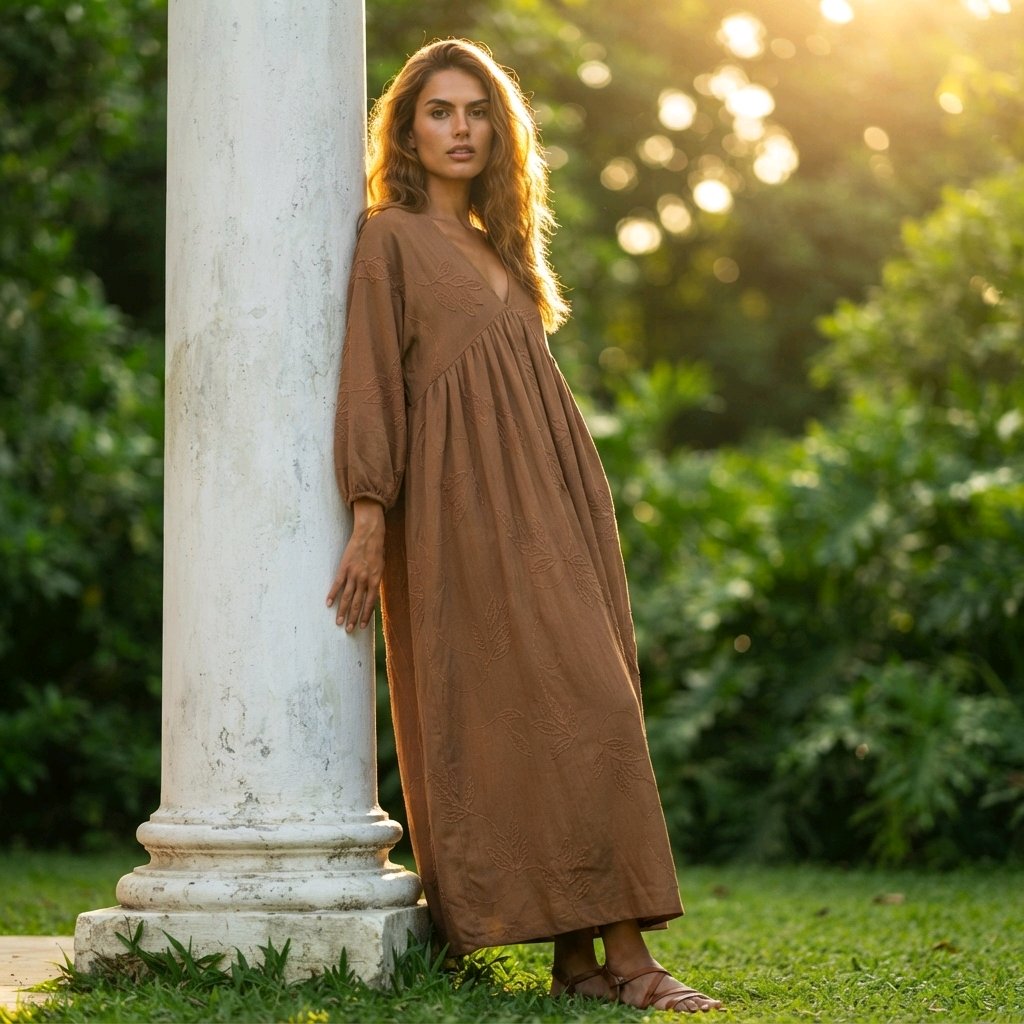 Caramel brown embroidered dress