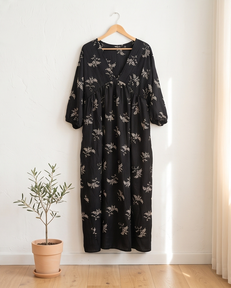 Floral summer black dress