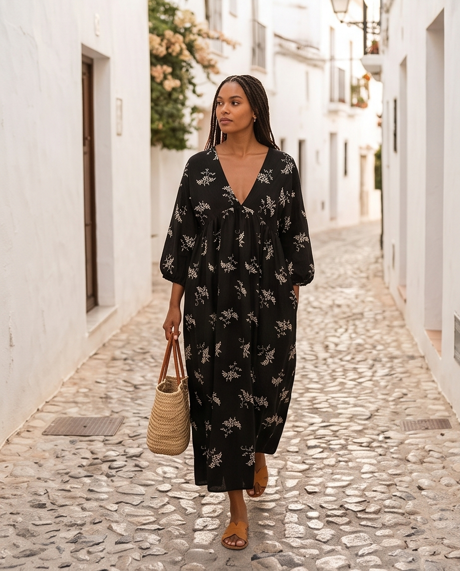 Floral summer black dress
