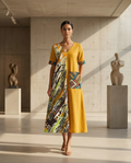 Yellow Linen Dress with African Detail Print