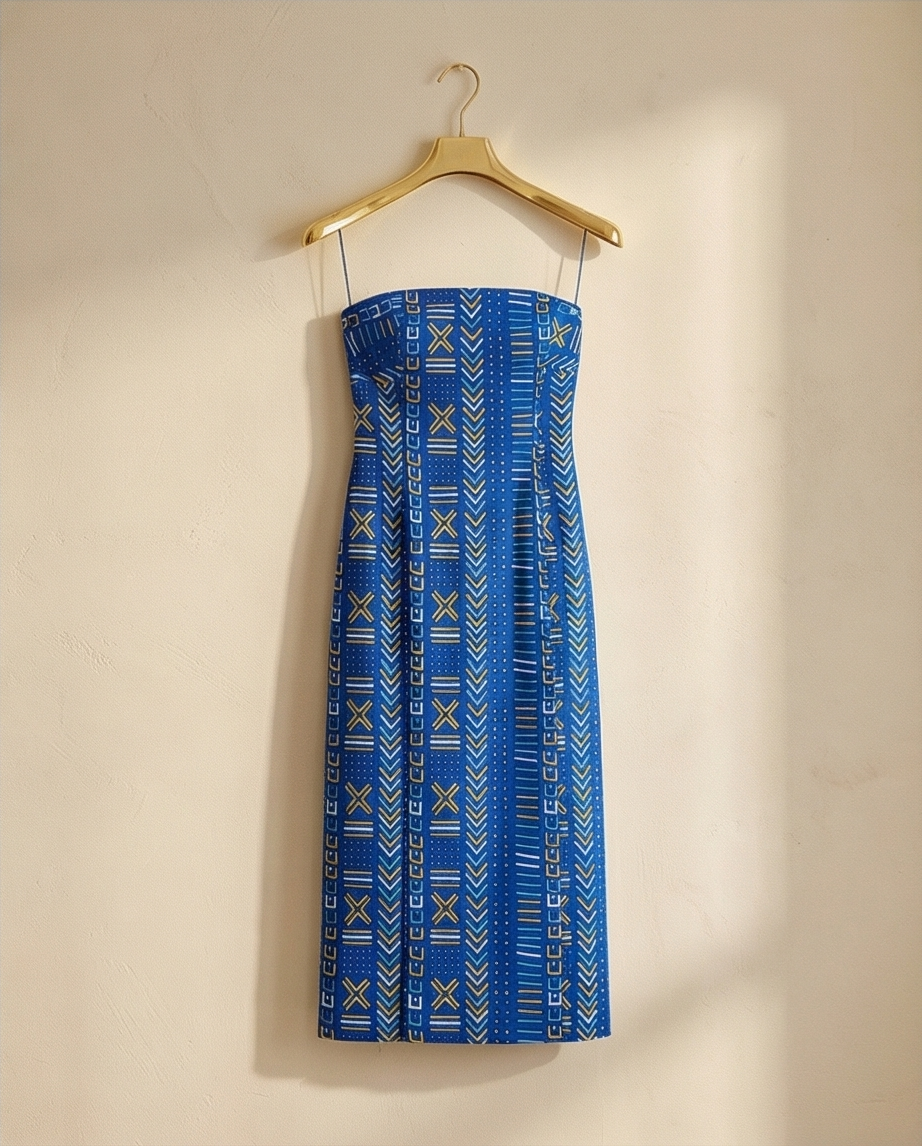 Strapless Blue Bogolan Dress - One Size, Customizable