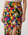 Pencil skirt with ruffles and front side slit opening