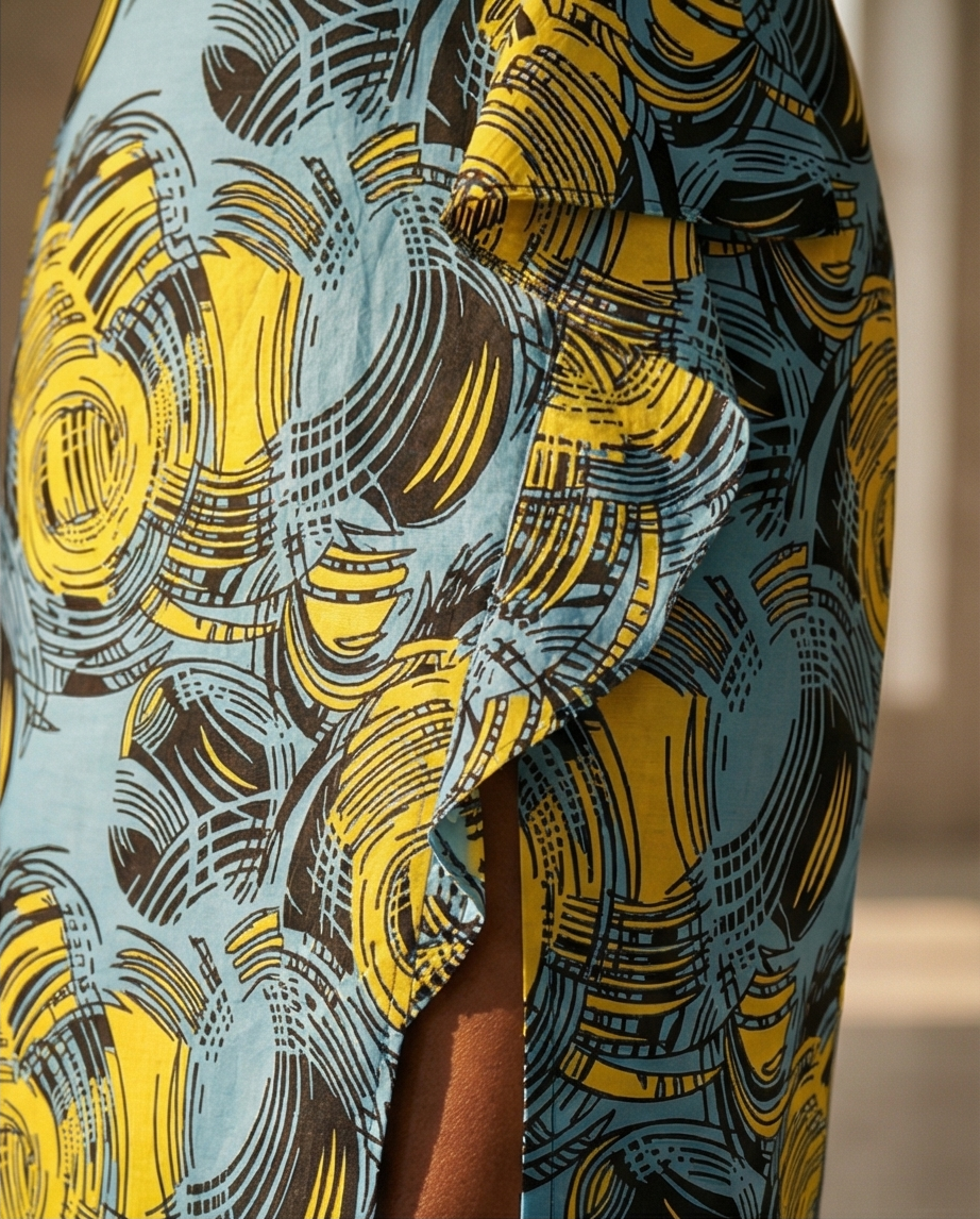 Pencil skirt with ruffles and front side slit opening