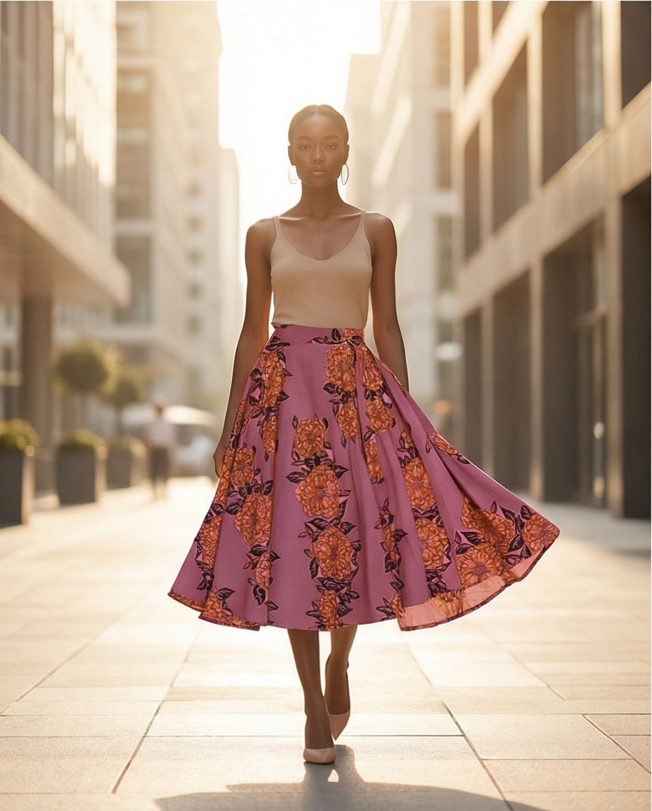 Pink floral african print skirt