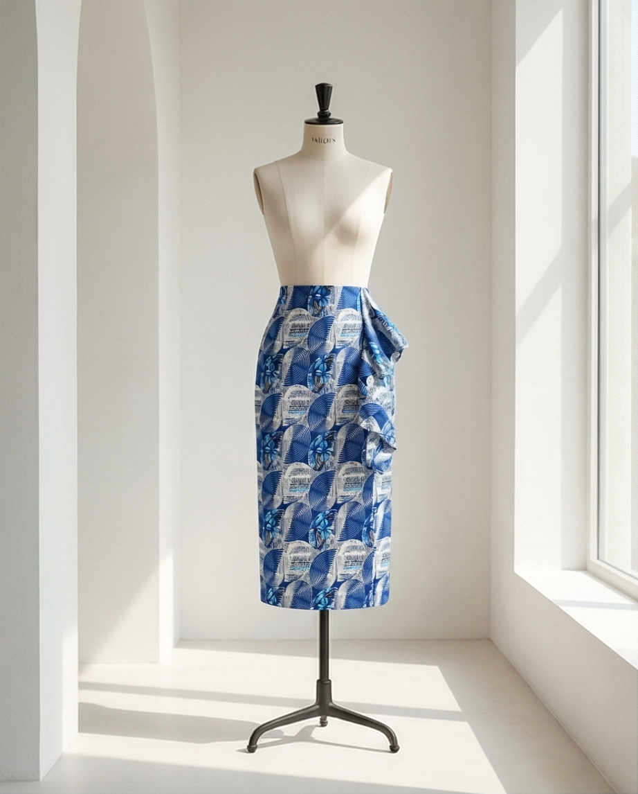 Pencil skirt with ruffles and front side slit opening