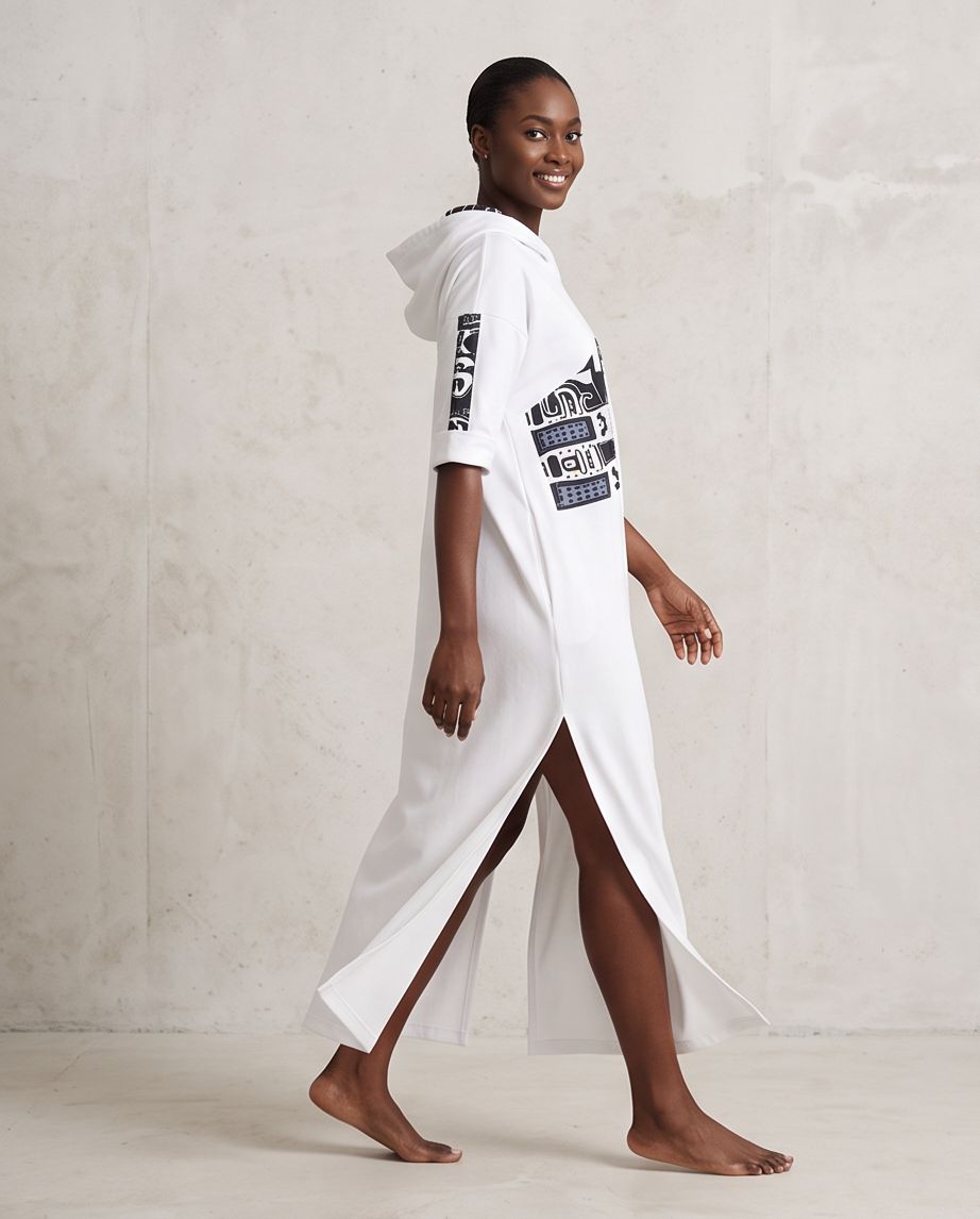 Hooded kaftan dress