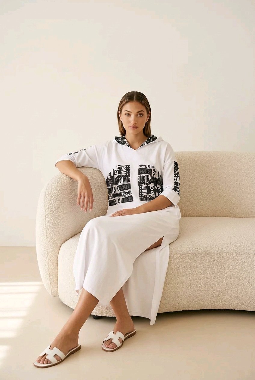 Hooded kaftan dress