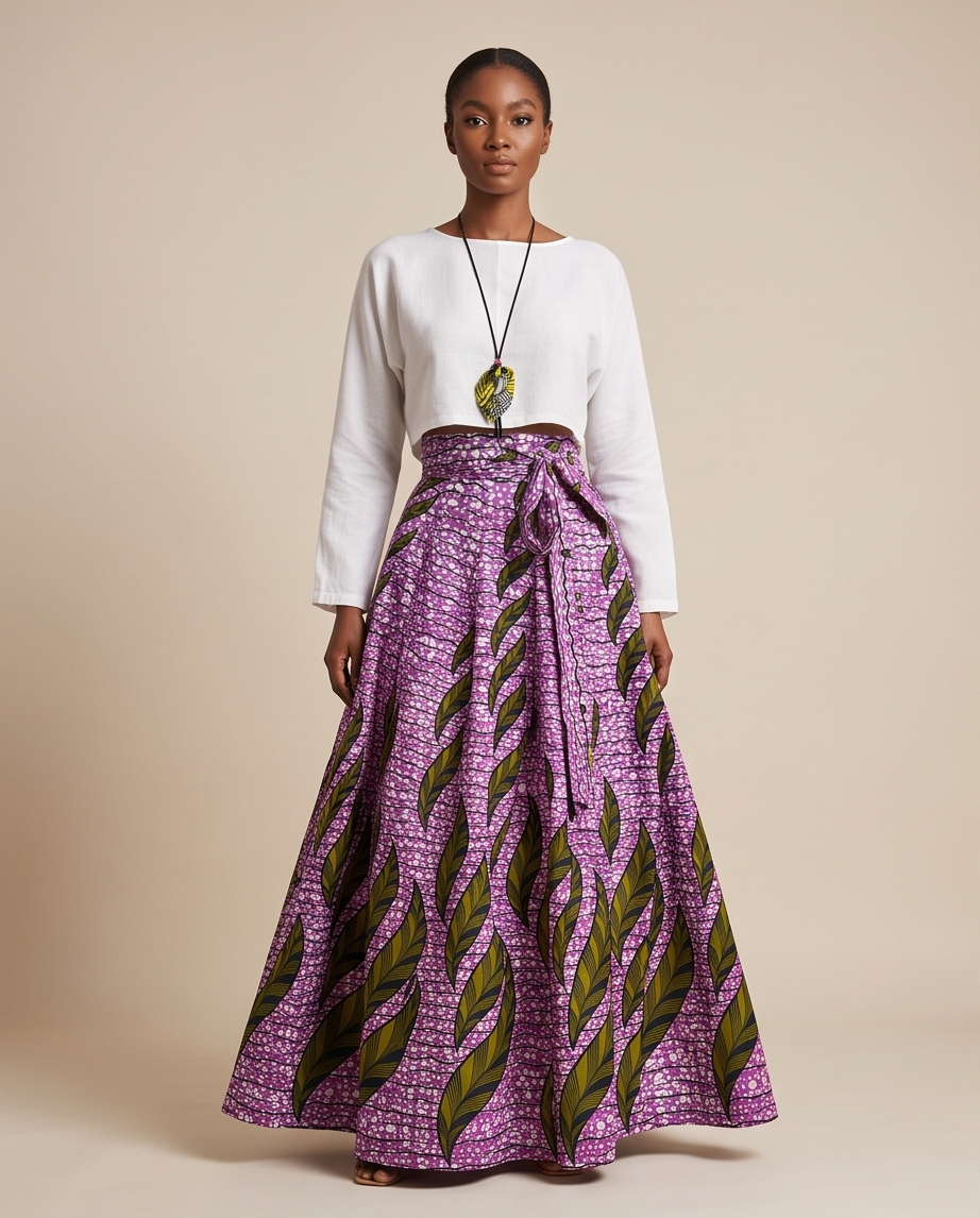 Pleated cotton african print skirt