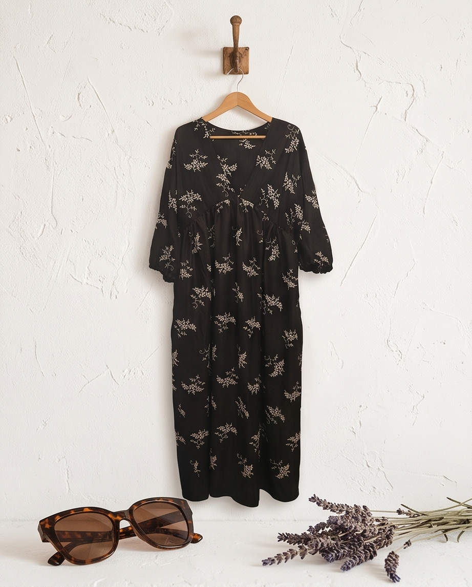 Floral summer black dress