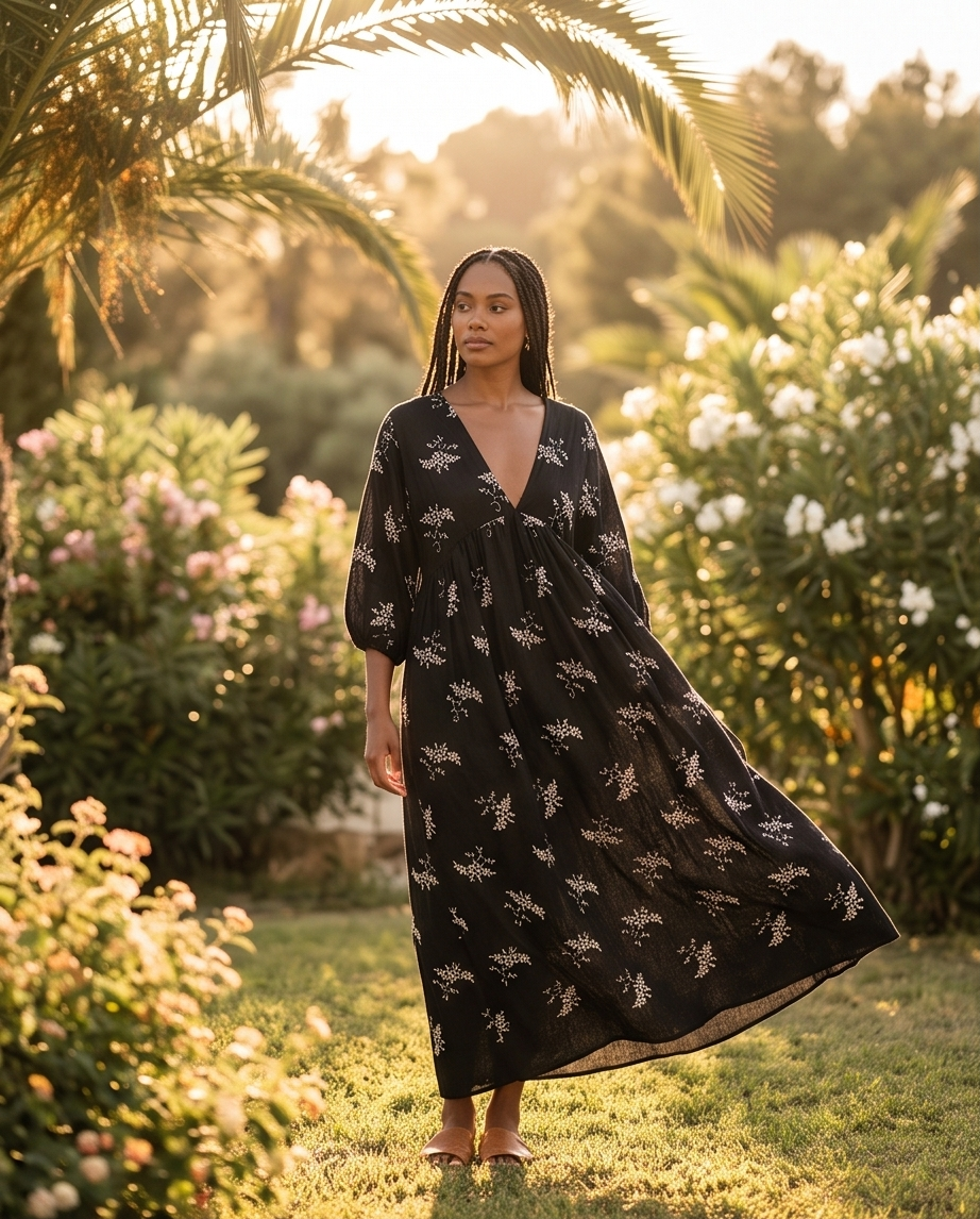Floral summer black dress