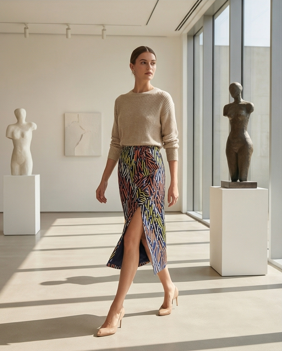 Pencil skirt with ruffles and front side slit opening