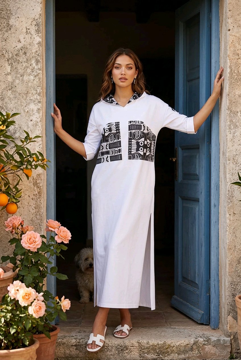 Hooded kaftan dress