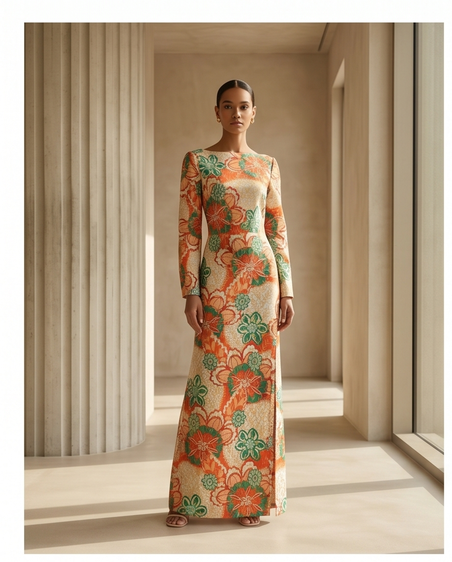 Full length dress with front slit opening
