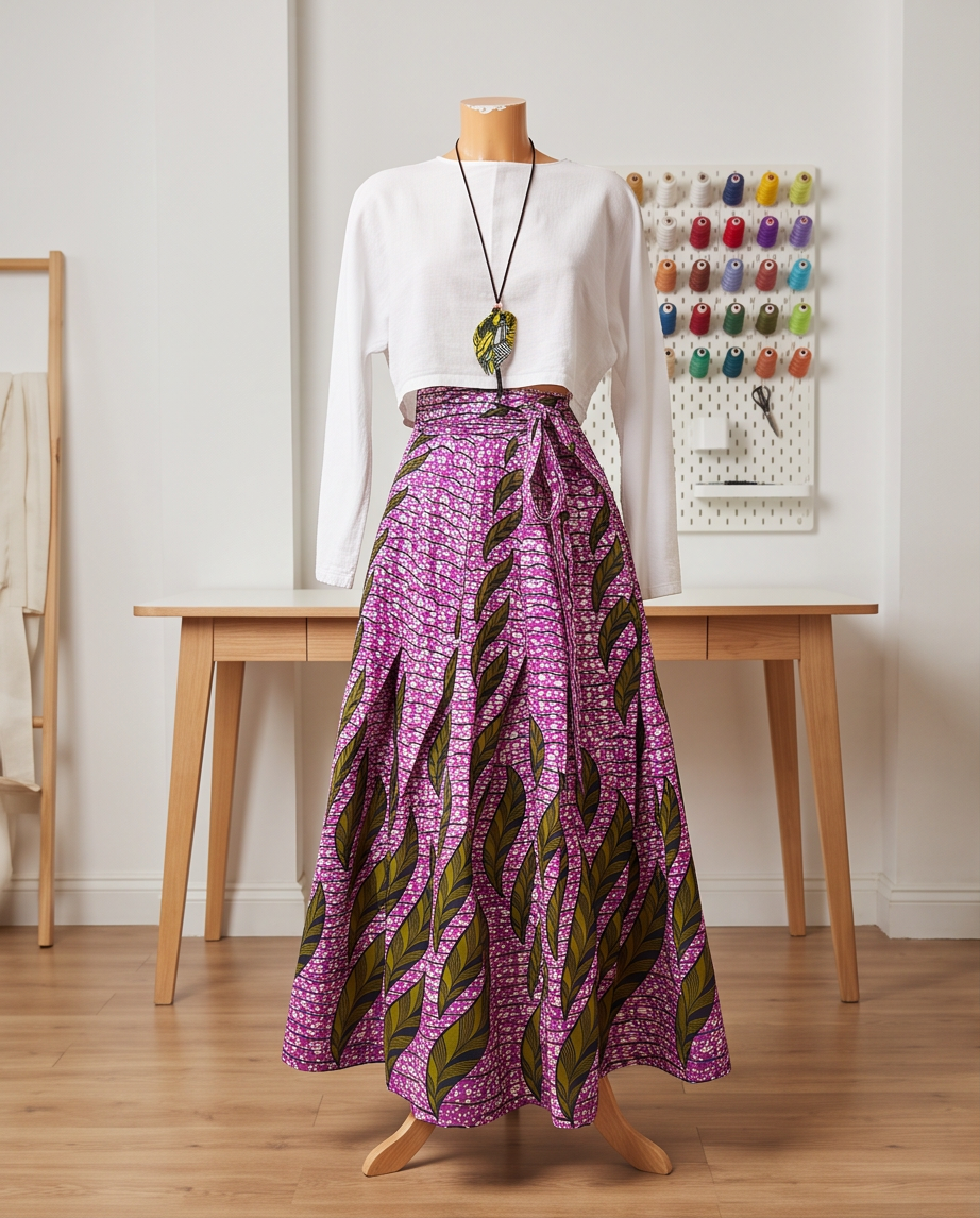 Pleated cotton african print skirt